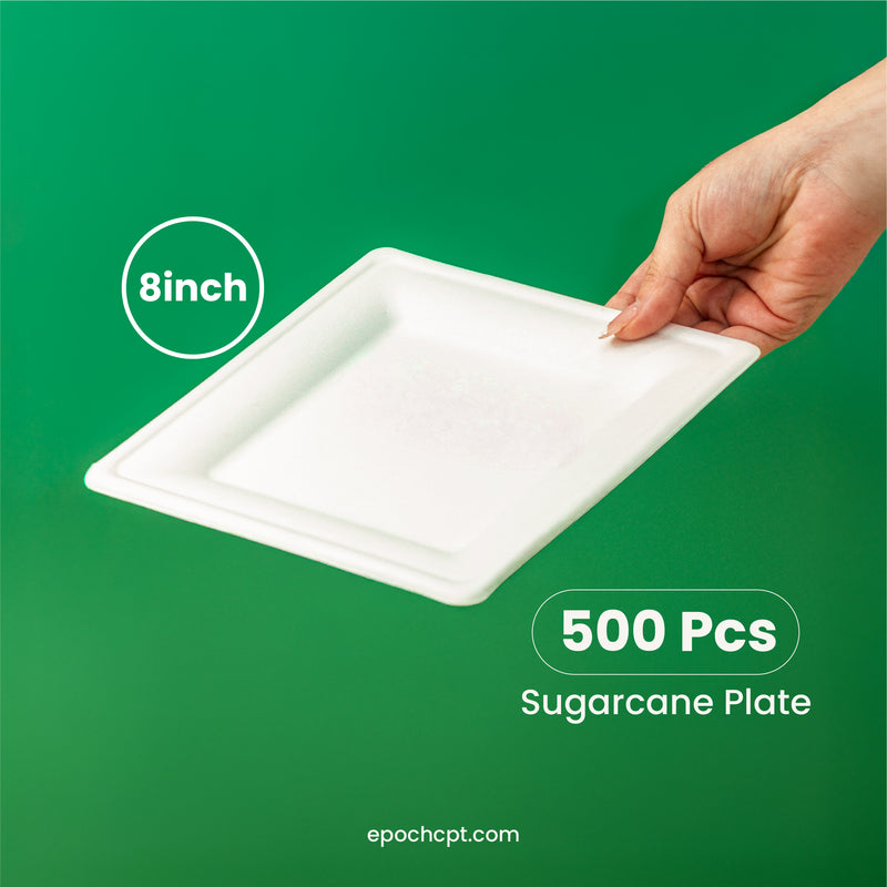 8inch-sugarcane-plate-bassage_2x_1654eb30-faf5-421d-ade7-14e2e117f827.jpg 8 inches | Sugarcane Square Plates | Compostable Disposable Bowls | 500 pcs - Image 1