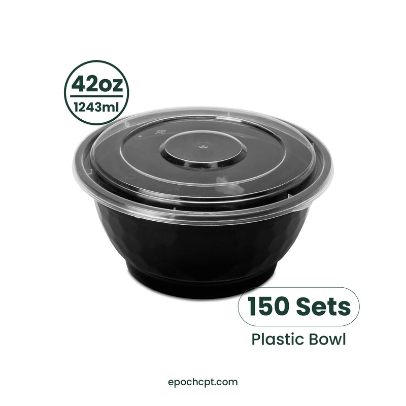 NB42-42oz-Plastic-Ramen-Bowl-with-lid_2x_aa72dbac-b41c-4a38-99dc-8655f4815e25.jpg NB42 | 42oz PP Black Noodle Bowl | Takeout Food Bowl | 150 Sets - Image 1