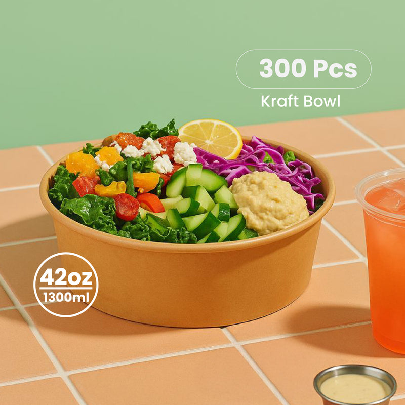 restaurant-takeout-packaging_2x_84a51897-ecdb-42cc-bf82-4e1a7cee5135.jpg 1300ml | 42oz Round Kraft Microwavable Take-Out Bowl | 300 pcs - Image 1
